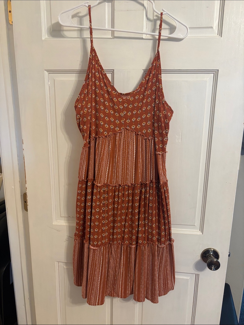 Maurice’s Rust Floral Tiered Spaghetti-Strap Dress xxl